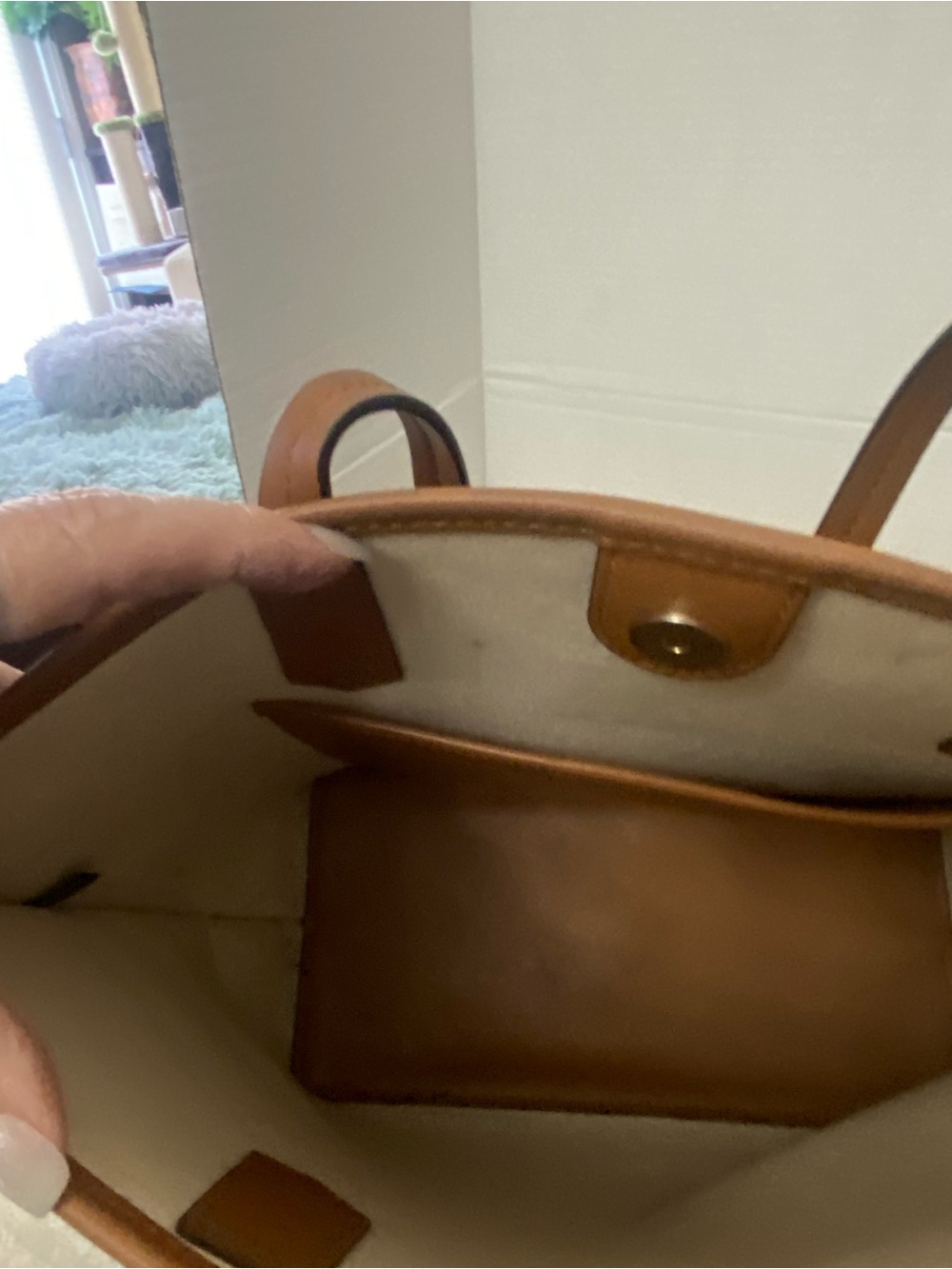 Michael Kors Jane Navy Canvas Tote with Tan Trim and Gold Hardware - Picture 5 of 9